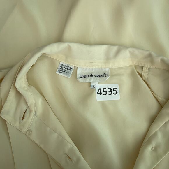 Pierre Cardin Vtg Top Women 10 Cream Button Up Shirt Ruffle Pleat Secretary - Picture 8 of 9